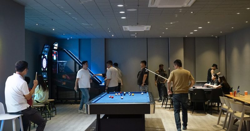 Guests playing snooker at Nest 2 private event space Social Nest Singapore